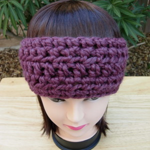 CROCHET HEADBAND Ear Warmer Solid Fig Purple Thick Chunky Warm Winter Wool Women's, Men's Simple Basic Knit Head Band, Ready to Ship in 3 Days