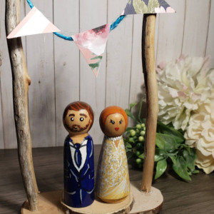 Custom Wedding Cake Toppers:  rustic bride and groom,  Custom,  personalized, peg doll vintage barn boho, LGBTQ+ wedding
