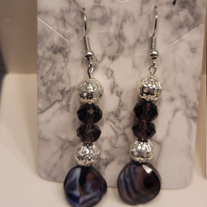 Purple and silver bead earrings
