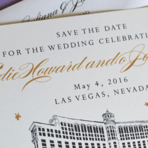Las Vegas Bellagio Hotel Skyline Starry Night Hand Drawn Save the Date Cards (set of 25 cards)