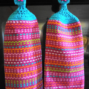 Cotton Candy Sunset Crochet Top Kitchen Towel, Set of 2