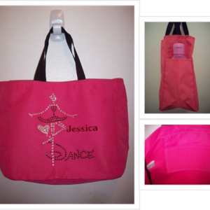 Personalized Rhinestone Dance Tote Bag with Pockets