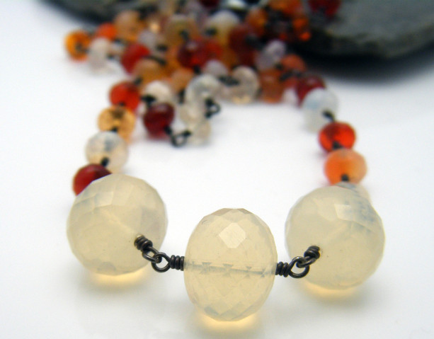 Mexican Fire Opal and Sterling Silver Necklace - Candy Corn