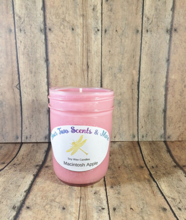 Macintosh Apple Soy Wax Candle, Natural Soy Candle, Vegan Candle, Eco Friendly Candle, Scented Soy Candle, 8 Oz Mason Jar Candle