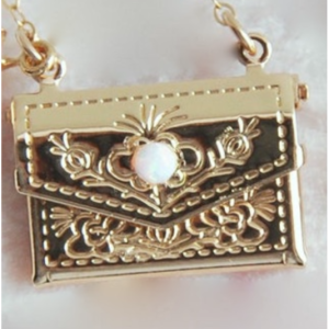 Beautiful Gold Envelope  Floral Locket Pendant Necklace Little Decorative Envelope Necklace | Envelope Locket | Love Note |