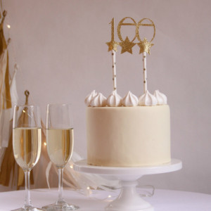 100th Birthday Decor - Gold Glitter - Hundredth Cake Topper or Cupcake Topper - Bling Supplies - 100th Day - Milestone Birthday - Number 100