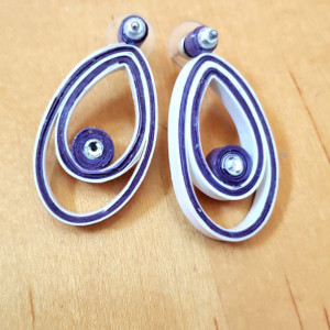 Purple and White Teardrop Earrings