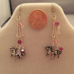 Sterling Silver and Swarovski Crystal Unicorn Dangle Earrings