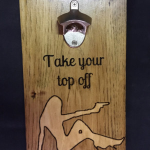 Take Your Top Off Bottle Opener Featuring Sexy Pistol Wielding Lady