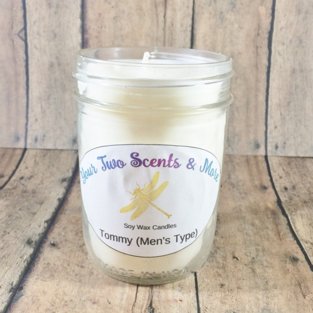 Tommy (Men's Type) 8 Oz Mason Jar, Scented Soy Candle, Handmade Candle, Soy Wax Candle, Natural Candle, Vegan Candle, Eco Friendly Candle