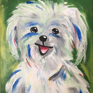 Cutest Maltese ever! Original 8 x10"  painting on Stretched Canvas of dog. - Free Shipping