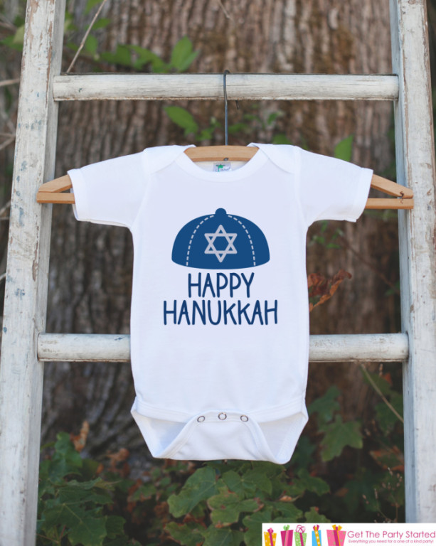 Happy Hanukkah Outfit - Kids Hanukkah Onepiece or Shirt - Holiday Outfit for Newborn, Baby, Toddler, Youth - Hanukkah Gift Idea - Dreidel