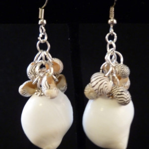White Hawaiian Shell with Brazilian Zebra Shell Cluster Earrings
