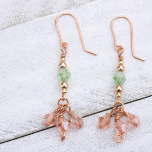 Green and Peach, Charms, Rose Gold and Copper Earrings