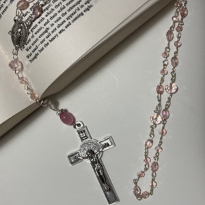 Handmade Pink Catholic Rosary-Baptism Easter Christmas
