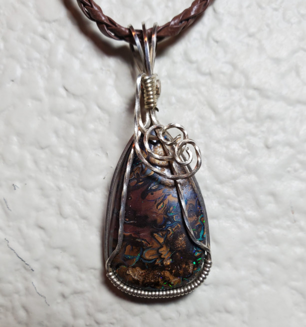 Pendant - Sterling Silver Wrapped Queensland Boulder Opal, ID - 10
