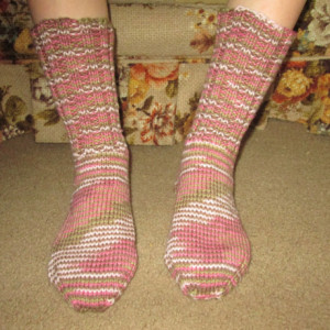 Hand Knit Adult Winter Socks- Pink Camo