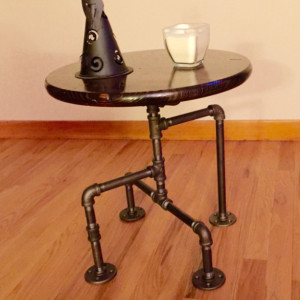 Industrial Black Pipe Table, End Table, Man Cave Table, Bar Table, Steampunk, One of Kind