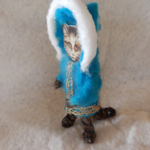 Spun Cotton Ornament Hand Crafted Victorian Cat