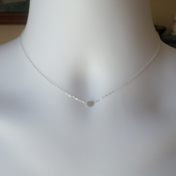 Tiny Silver Dot Necklace - Silver Circle Necklace - Sterling Silver Necklace - Tiny Necklace - Christmas Gift