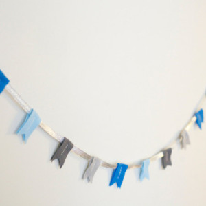 felt flag garland hand sewn in blues and grays : ready to ship!