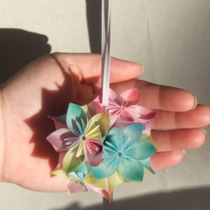 Origami Small Flower Ornament, Pastel Ornament, Christmas Tree Ornament, Decorative Fan Pull, Flower Ball, Wedding Decor, Flower Decor,