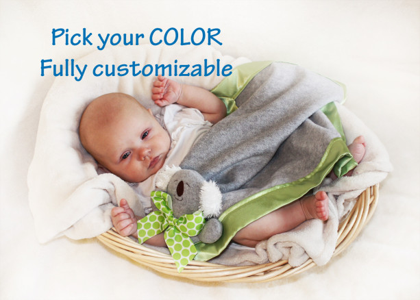 Gray Koala Bear Security Blanket, Lovey Blanket, Satin, Baby Blanket, Stuffed Animal, Baby Toy - Customize Color - Add Monogramming