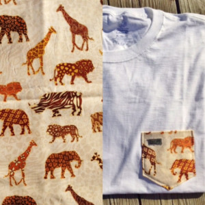 African Wildlife Animals Brown and Beige Patterned Pocket Tee
