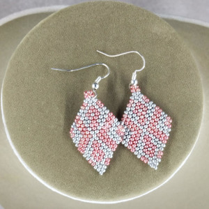 Coral and Silver Geometric Seed Bead Earrings