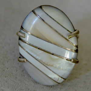 Inlaid Mother-of-Pearl Argentium Ring