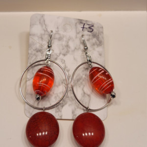 Red bead hoop earrings