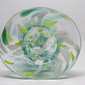 Small Handmade Green and White Glass Vase