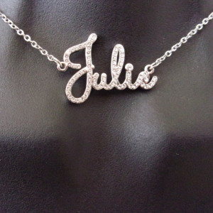 Personalized, diamond bling script name necklace