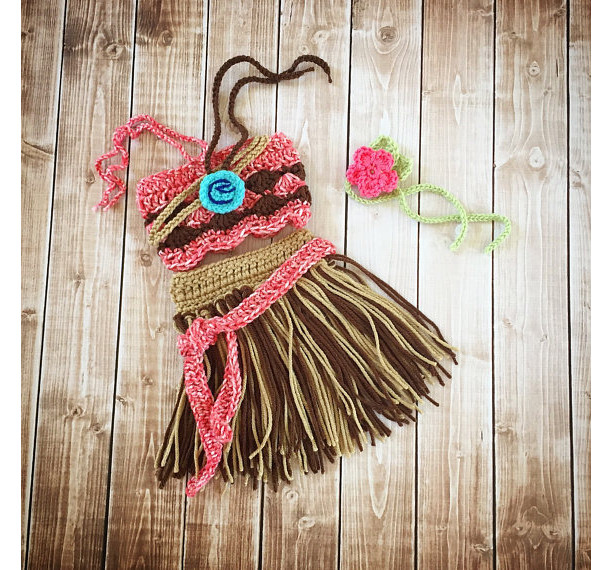 Moana Inspired Costume/Crochet Princess Moana Skirt, Top and Necklace/ Moana/Princess Photo Prop- MADE TO ORDER