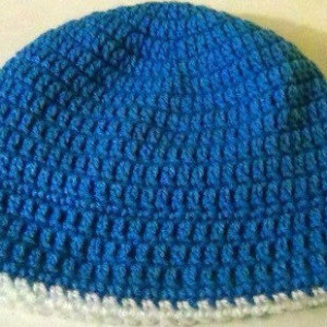 Hat - Crocheted Cap - Winter Hat - Blue White Reversible Headwear - Two Hats in One