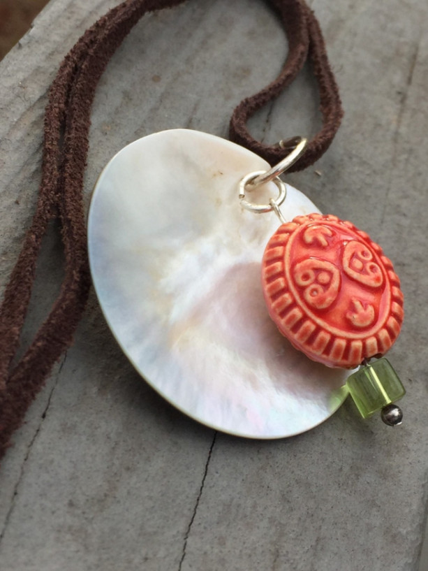 Shell pendant, leather necklace, pendant necklace, natural, organic necklace, beach necklace, Edisto Beach necklace, surfer necklace
