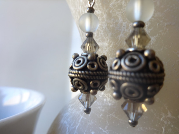 Black & White Decorative Bead Drop Earrings