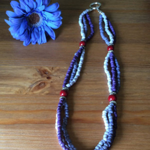 Violet Glass,Red & Oxidized Beaded Necklace