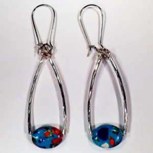 Art Deco Dangle Earrings - Blue Vintage Beads - Retro Earrings - Silver Dangle Earrings