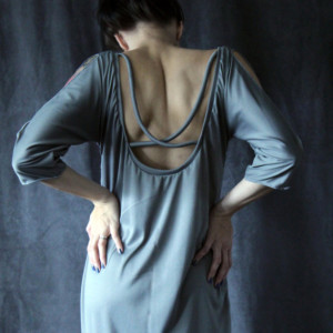 Low Back Loose Fit Boho Maxi Dress in Pebble Grey