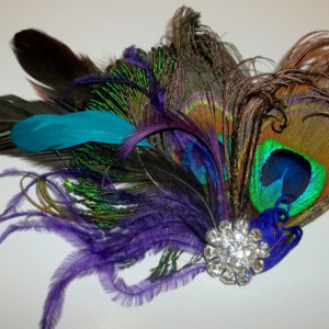 Wedding Peacock bridal fascinator, wedding hair clip, womens girls bridesmaids brides mother of groom, feather headpiece