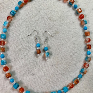 Sedona Sky handmade beaded necklace/earrings set 18" long 