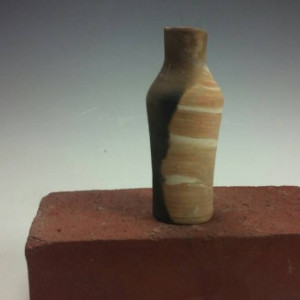 Orange and White Marbled Pit Fired Bottle/Bud Vase