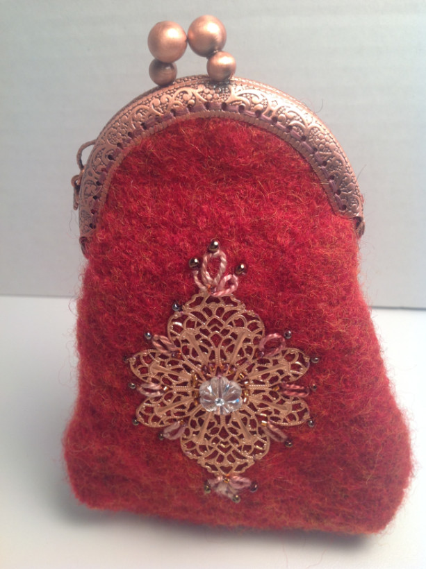 Red felted wool coin purse