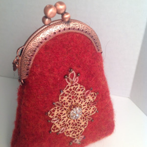Red felted wool coin purse