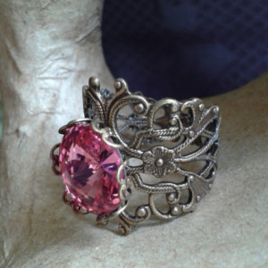 Think Pink Crystal Filigree Ring *30% off* (Was $20)