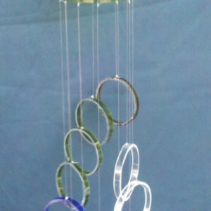 Multi-color glass wind chime handmade from wine bottles