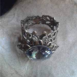 Black Diamond Swarovski Crystal Brass Filigree Ring *30% off* (Was $25)