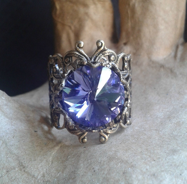 Tanzanite Crystal Brass  Floral Filigree Ring *30% off* (Was $20)