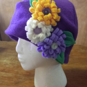 Fleece Hat/ Beenie w Loopy Flowers